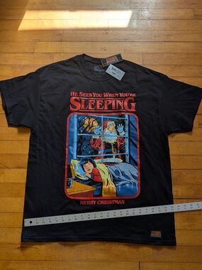 Stephen Rhodes Black 'He Sees You When You're Sleeping' Graphic Tee - Christmas